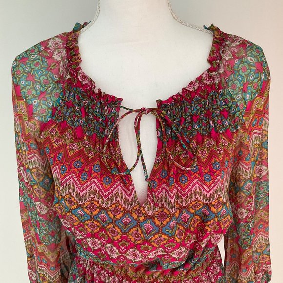 DVF Diane Von Furstenberg Dress Parry Silk Blouson Peasant 2 Pink Floral - Picture 5 of 15